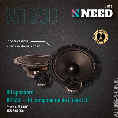 Kit 2 Vias Audiophonic Need Kn 650--6 Kit 2 Vias Falante Portas 6 Polegadas Audiophonic Kn 650 Cor Preto