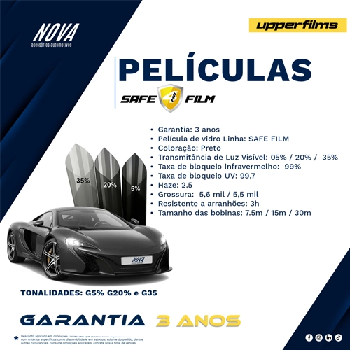 PELICULA UPPER G5 G20 G35 BLACK Safe 4 Film 15 METROS-5 Película automotiva de antivandalismo