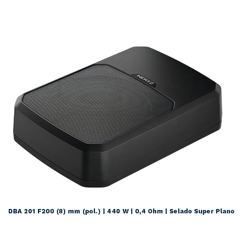 subwoofer ativo DBA 201 F, otimizada com simulação FEM, DBA201F HERTZ Caixa Slim Amplificada Hertz Subwoofer 8pol Dba201f 220w Rms Preto