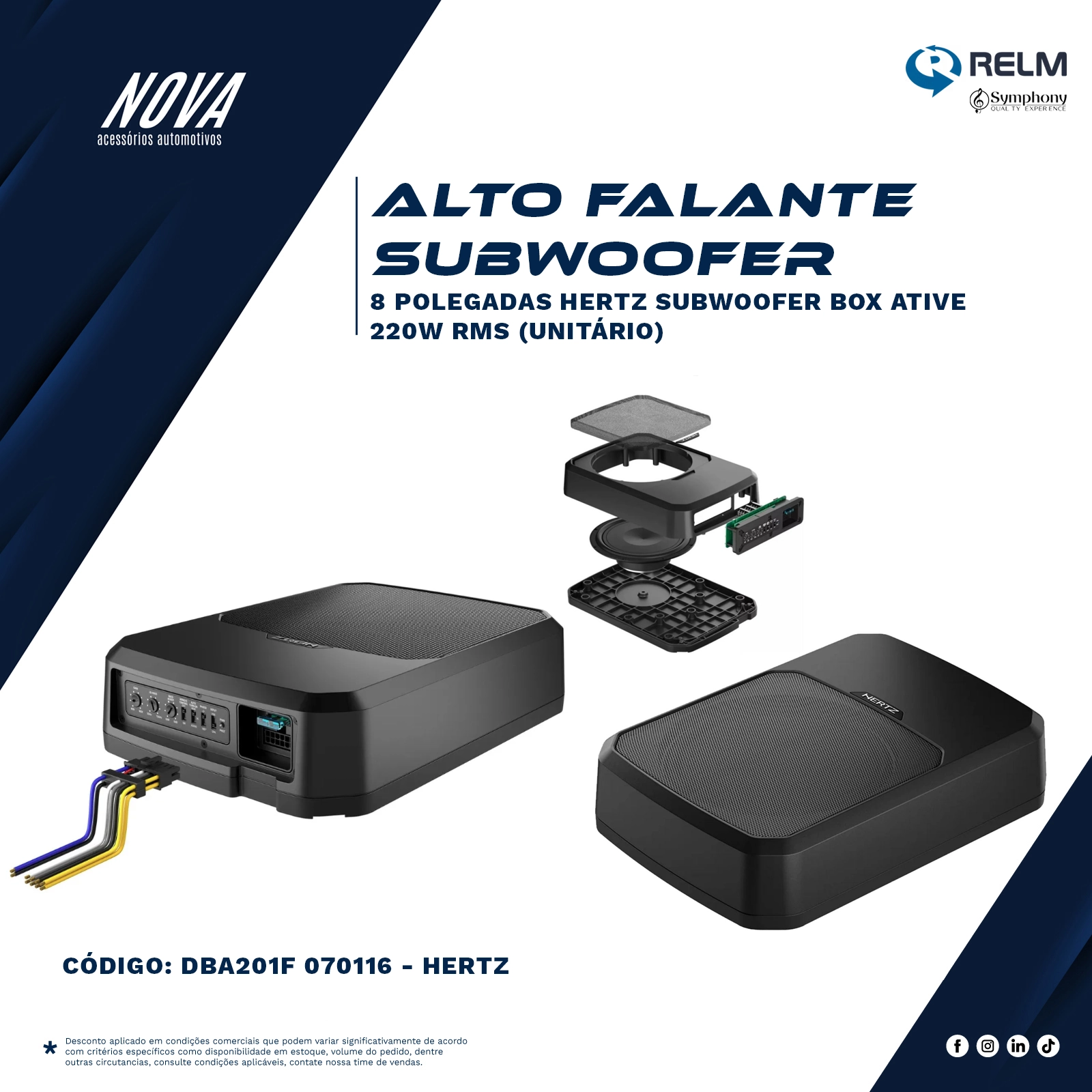 subwoofer ativo DBA 201 F, otimizada com simulação FEM, DBA201F HERTZ RELM SYMPHONY subwoofer ativo raso Hertz DBA 201 F