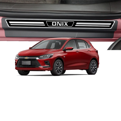 2777, SOLEIRA PREMIUM MEDIA ELEGANCE ONIX 2020 EM DIANTE 4 PORTAS-3 Kit Soleira Chevrolet Gm Onix Protetor Premium Elegance 2777 Preto