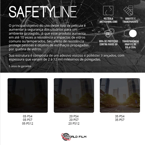 PELICULA SAFETYLINE Película de Segurança Black Safetyline World Film Antivandalismo UV 99%