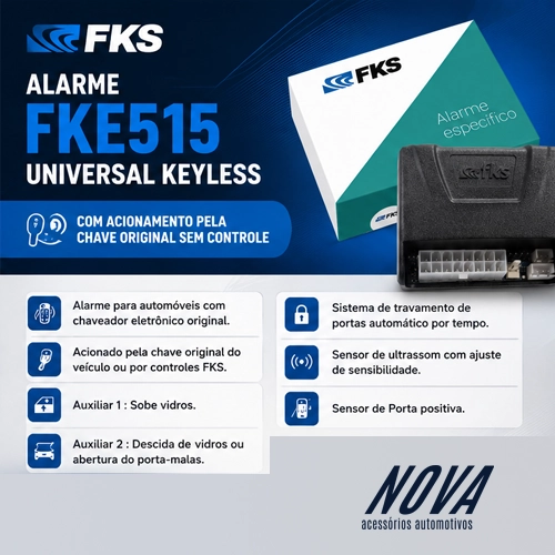 FKS ALARME FKE515 UNIVERSAL KEYLESS Alarme Keyless Pra Carros Com Chaveador Eletronico Original