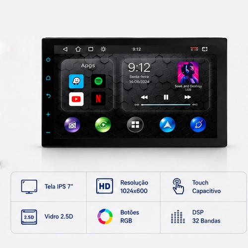COD 6169 -MULTIMIDIA DE 7 POLEGADAS QUAD-CORE CARPLAY ANDROID AUTO ESPELHAMENTO -FT-MM-CMA7-3 CONNECT MEDIA ANDROID 7 POLEGADAS UNIVERSAL - FT-MM-CMA7 - FAAFTECH